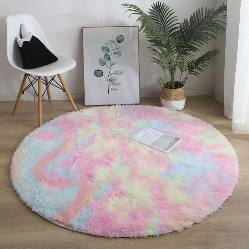 tapis rond moelleux en soie et laine